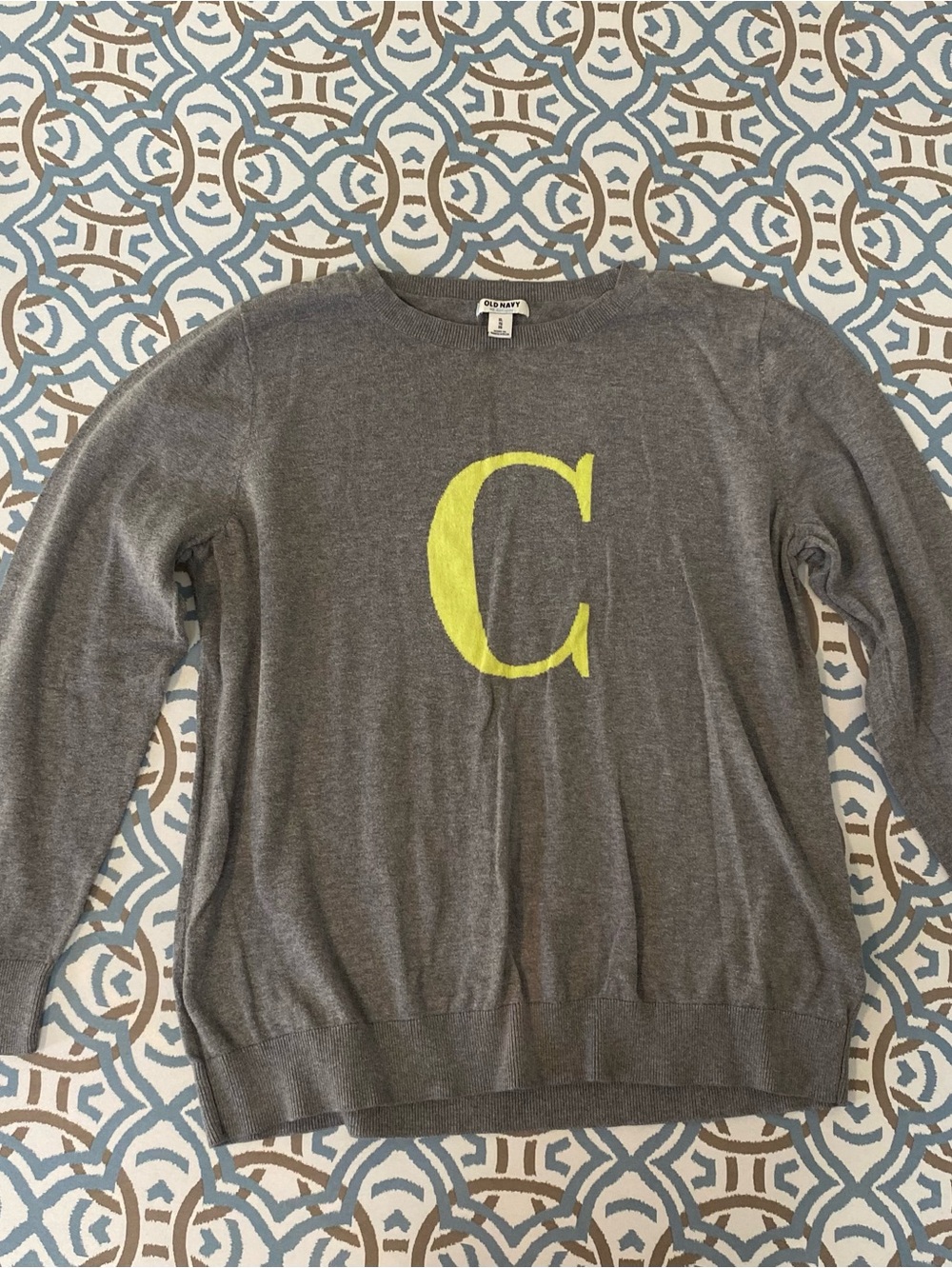 Old Navy Gray Crewneck Sweater with Yellow 'C' Monogram